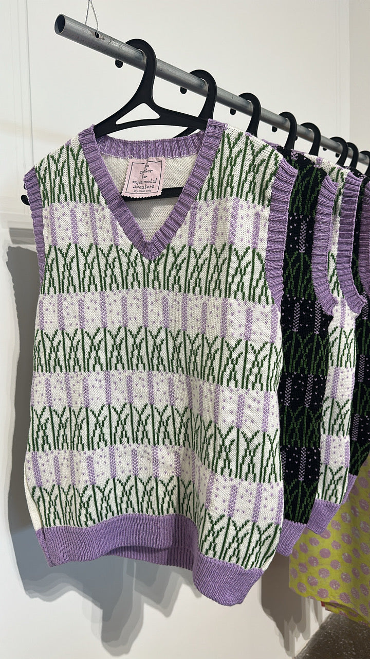 Lavender Sweater Vest in White
