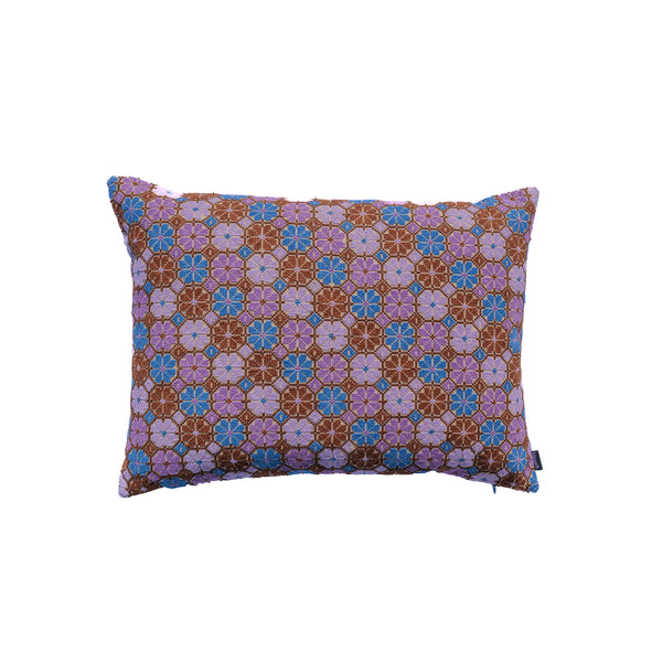 Embroidered Pillow Damask Rose - Lilac and Chocolate II