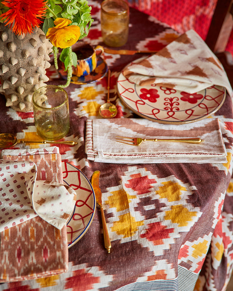 Ikat Tablecloth - Sunflower Mahogany