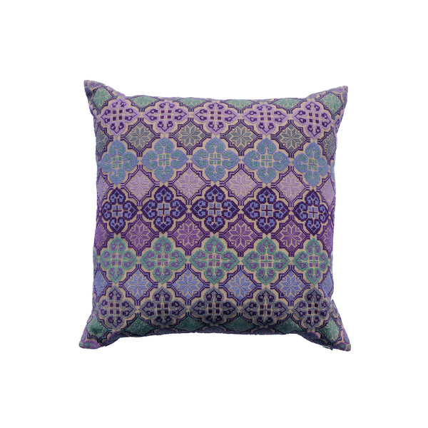 Embroidered Pillow Moon of Ramallah - Lilac and Aqua
