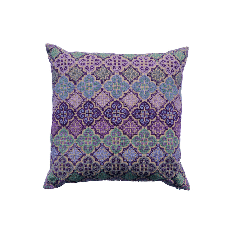 Embroidered Pillow Moon of Ramallah - Lilac and Aqua