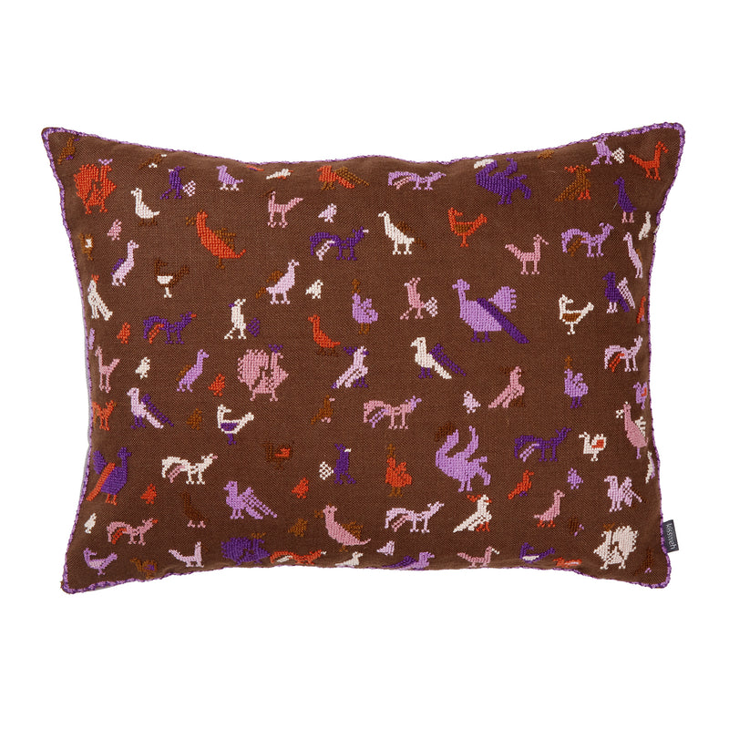 Embroidered Pillow - Birds Chocolate