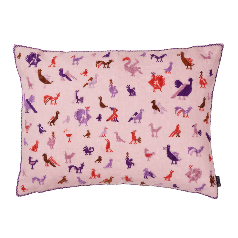 Embroidered Pillow - Birds Pink