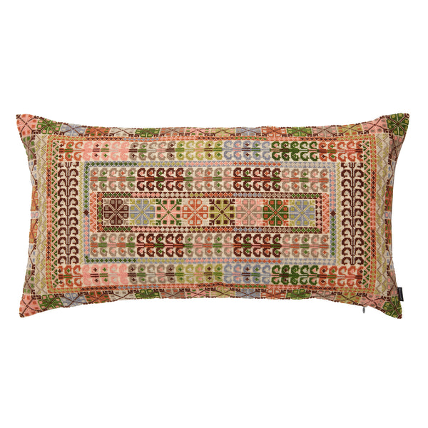 Embroidered Pillow - Yasmin Coral & Olive