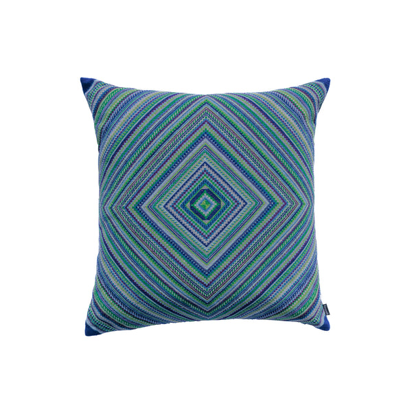 Embroidered Pillow Petra Squares - Emerald and Indigo