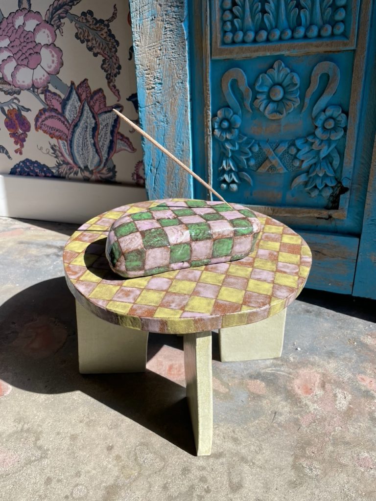 Checkered Stool - Orchid/Lemon